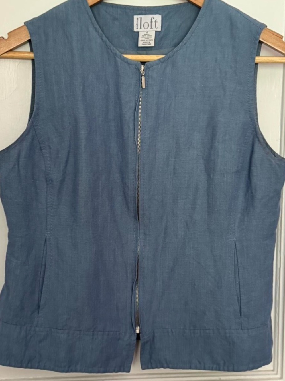 LOFT Denim-Blue Zip Front Sleeveless Vest